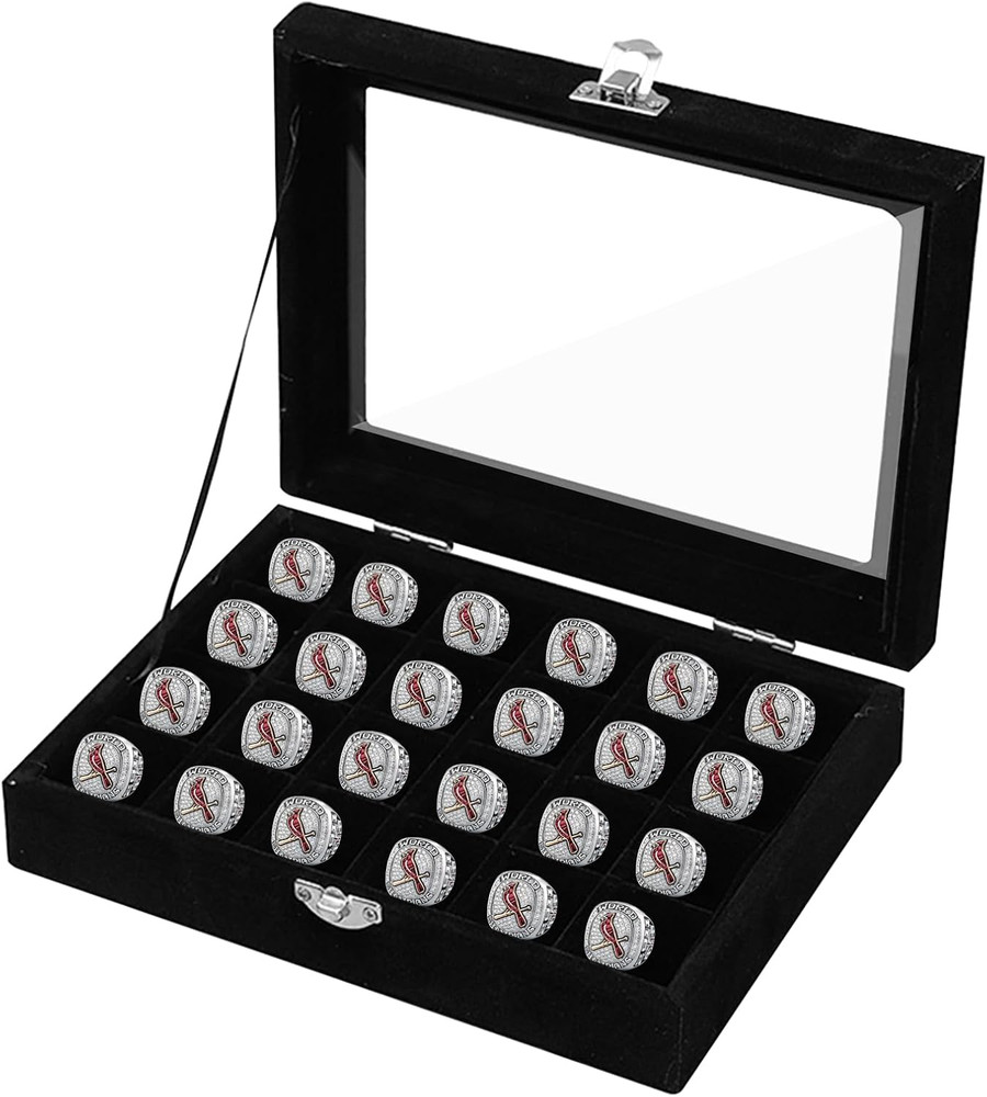 24 Slots Championship Ring Display Case, Sports Baseball Ring Display Case Box F