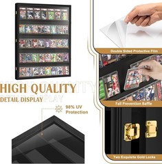 40-Card Graded Sports Card Display Case, Wooden Wall Cabinet with UV Acrylic
