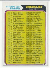 1974 Topps Baseball Checklist 133-264