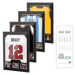 Jersey Display Case with Photo Slots, UV Protection Shadow Box for Sports (4P)