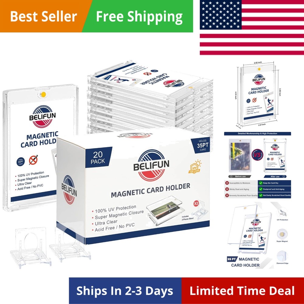 20-Pack One Touch Magnetic Card-Holders – 35PT Trading Card Holders, UV Prote…