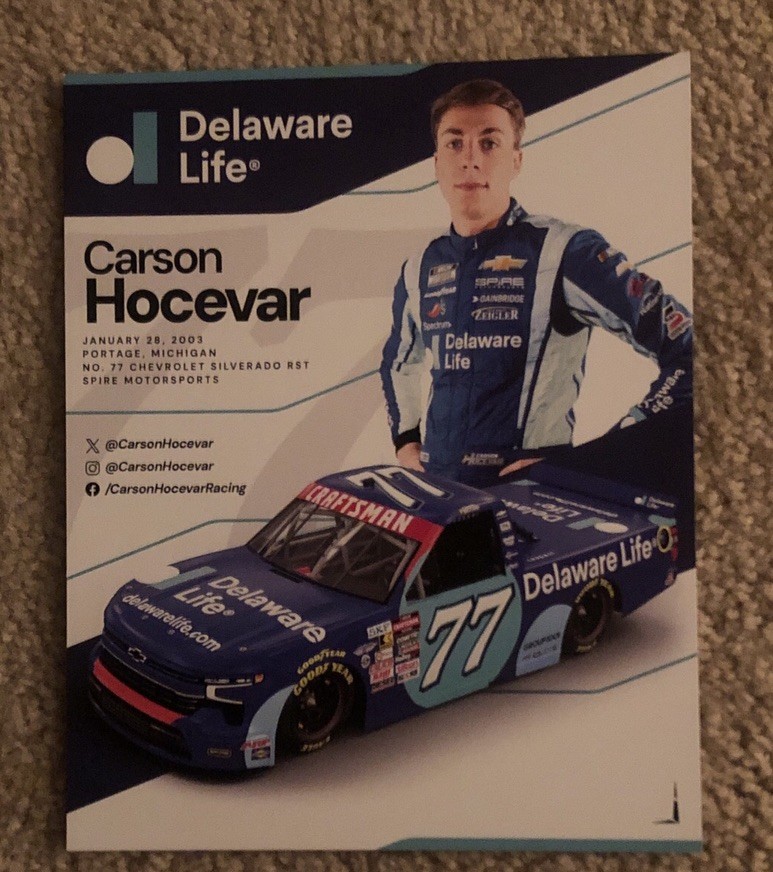 Nascar Driver #77 Carson Hocevar Delaware Life 2026 Postcard