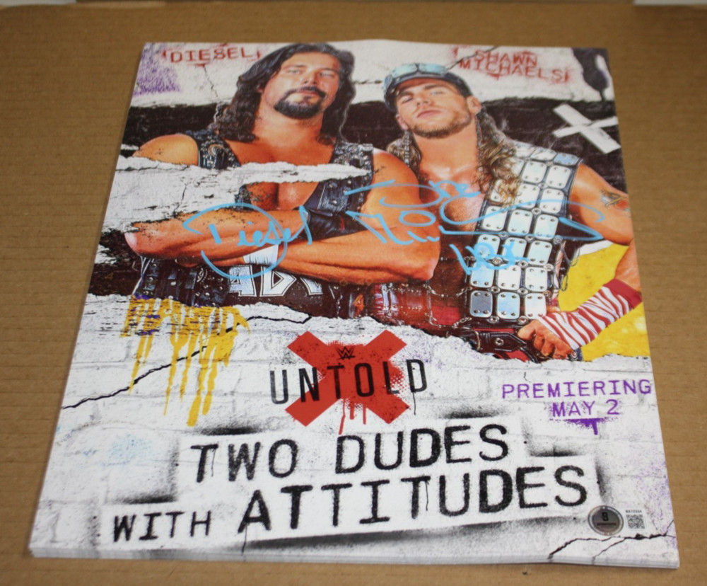 WWE WWF SHAWN MICHAELS HBK & KEVIN NASH “DIESEL” DUAL SIGNED 11×14 PHOTO BAS