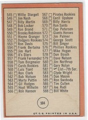 1969 TOPPS BASEBALL CHECKLIST 6TH SERIES #504 UNMARKED