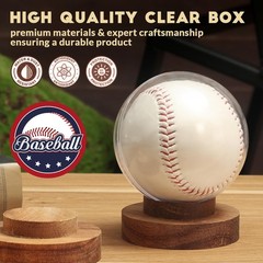Baseball Display Case, Round Clear Ball Holder with Wooden Base, Autograph Ba…