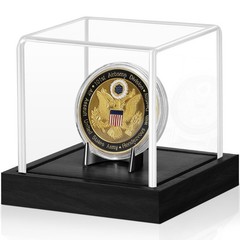 Jupdec Coin Display Case, Clear Acrylic Showcase with Wood Base & Alloy Holder f