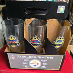 Pittsburgh Steelers Super Bowl 6 Time Champs Pewter Logo Pilsner Glasses Set 6