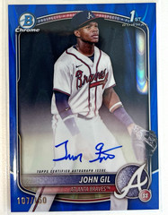 Topps 2025 Bowman Chrome John Gil Braves 1st Blue Raywave Auto /150