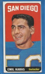 1965 TOPPS FOOTBALL (EX-MT) # 162 EMIL KARRAS (SP) – SAN DIEGO CHARGERS