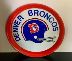 VINTAGE ORIGINA 1970’S NFL BRONCO METAL BEER SERVING TRAY, 14 INCHES Immaculate!