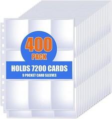 400 Pack 9 Pocket Card Sleeves Binder Sheets, Trading Card Sleeves for 3 Ring Bi