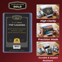 25ct Cardboard Gold 5×7 Top Loaders for Postcards/Photos – Clear Rigid PVC