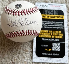 Beautiful BOB GIBSON (d. 2020} Signed OML Baseball JSA Authentic CARDINALS
