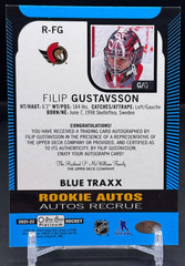 2021-22 O-Pee-Chee OPC Platinum – Filip Gustavsson #R-FG Blue Traxx Rookie Auto