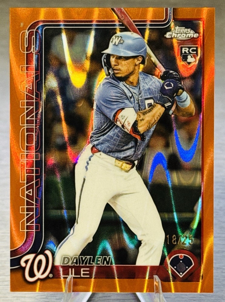 🔥⚾️DAYLEN LILE 2025 Topps Chrome Update Orange Raywave RC /25 #NATS PHENOM!⚾️🔥