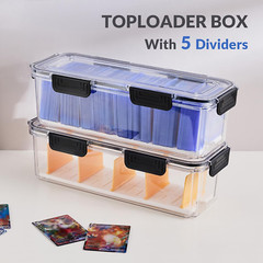 Toploader Storage Box, Trading Card Storage Box with 5 Dividers, Hard Plastic TC