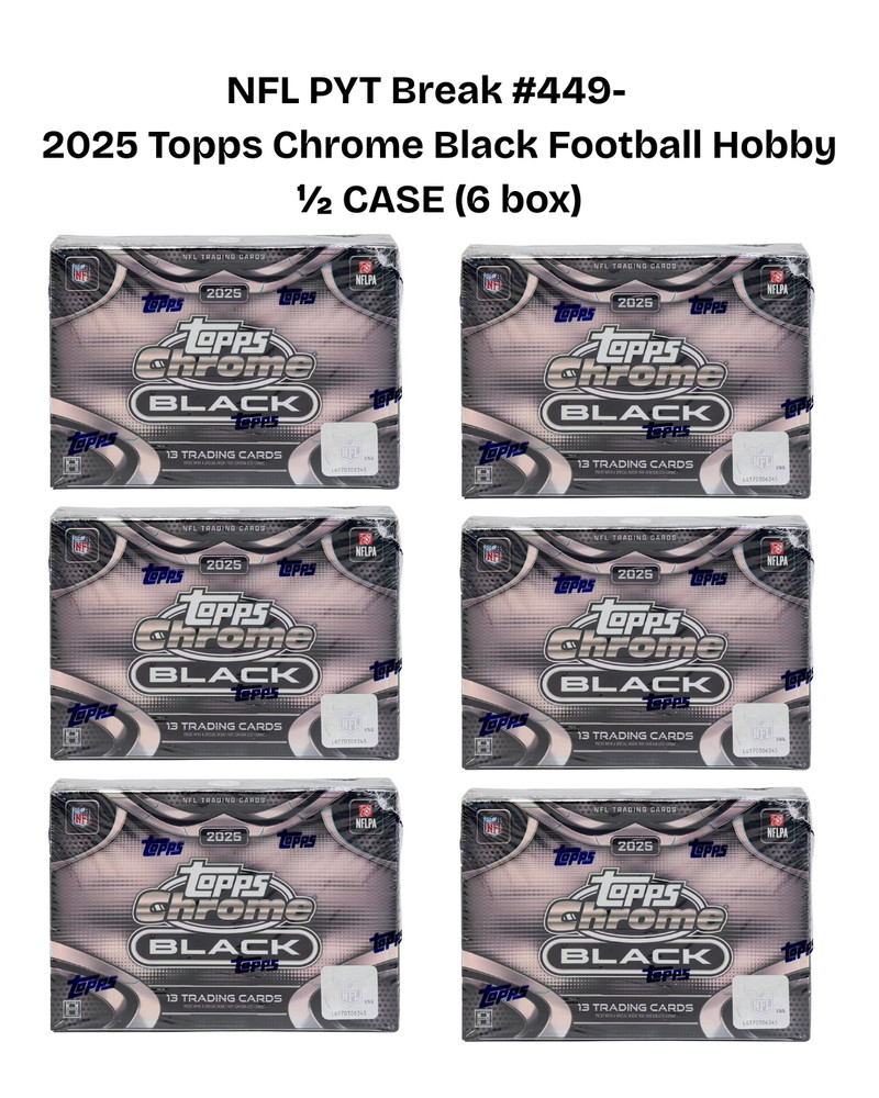 NFL PYT Break #449- 2025 Topps Chrome Black Football Hobby ½ CASE (6 box)
