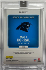 Matt Corral 2022 Panini Instant Rookie Premiere Lids Hat Patch #’d 7/10 Panthers