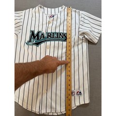 Vintage Majestic Marlins Ramirez #2 Baseball Jersey Pinstripe White Boys Size L