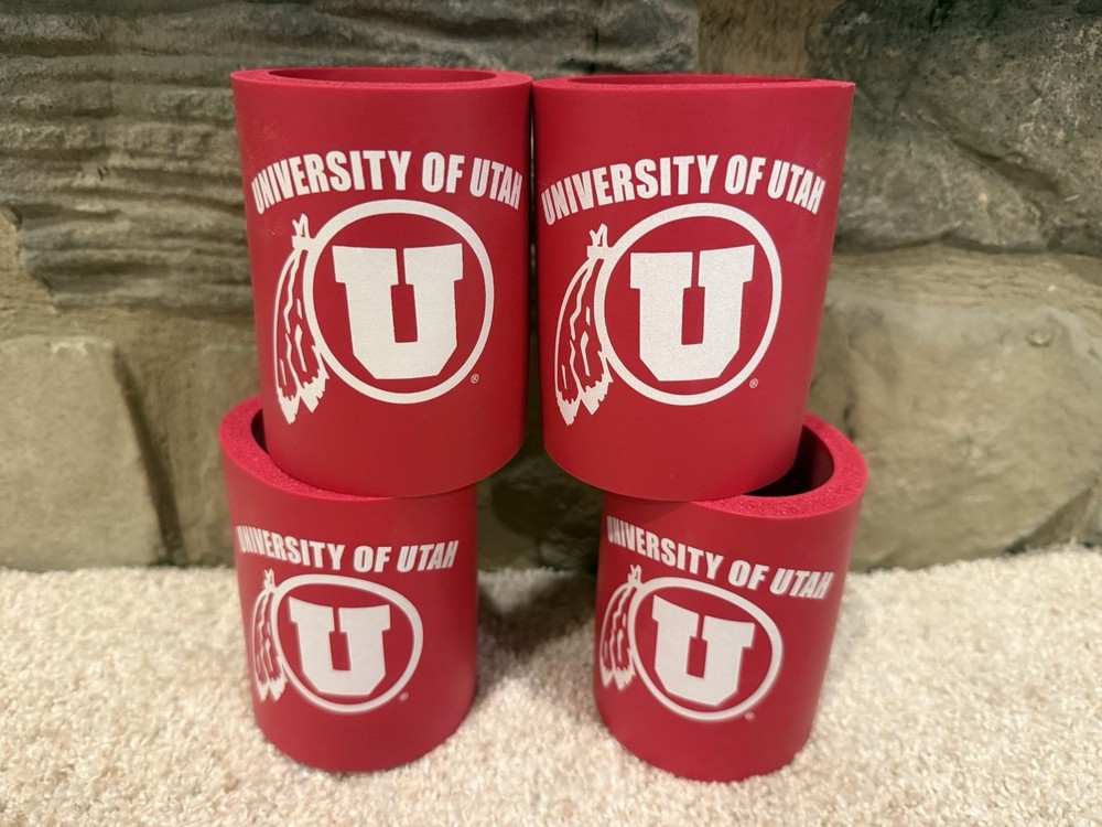 University of Utah – Set of 4 Foam koozies/can coolers – Red