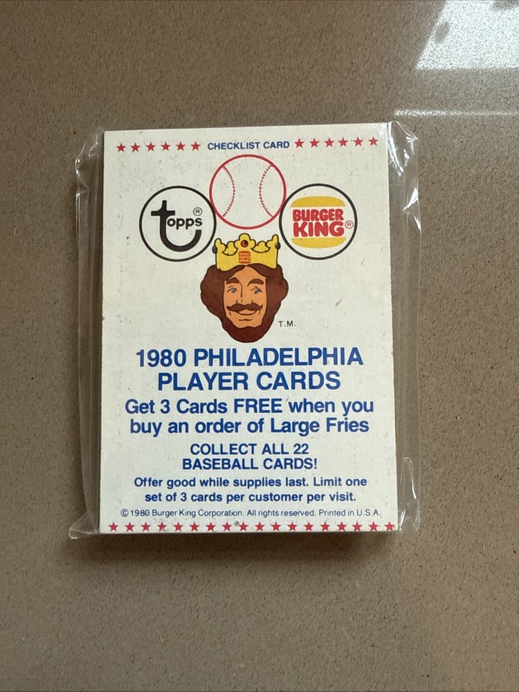 1980 TOPPS BURGER KING Phillies Complete Team Set 22 Team Baseball Cards-Sealed