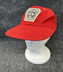 Vintage c1960’s Little League Baseball Cap Hat ~ Red Handmade w/ Felt Logo