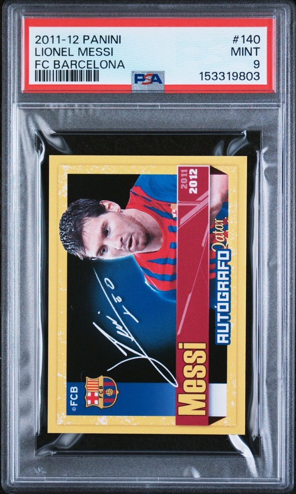Lionel Messi PSA 9 2011-12 Panini FC Barcelona Autografo #140 Sticker Mint b1
