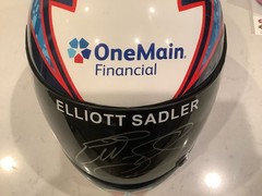 ELLIOTT SADLER AUTOGRAPHED 2012 JGR ONE MAIN FULL SIZE HELMET & AUTOGRAPHED CARD