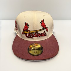 New Era St. Louis Cardinals Cream & Burgundy Fitted Hat With Patch *RARE* 7 1/8