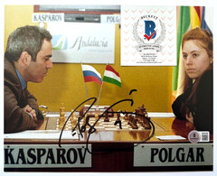 JUDIT POLGAR SIGNED CHESS 8X10 PHOTO FEMALE GRANDMASTER KASPAROV HUNGARY BAS