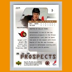 Joel Kwiatkowski Rookie #209 2001-02 Upper Deck MVP Ottawa Senators Hockey Card