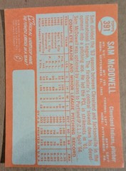 1965 Topps Baseball #76 Sam McDowell. Wax stain front.