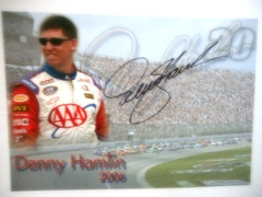 DENNY HAMLIN 2006 #20 AAA JGR Chevrolet ROOKIE Nascar signed 7×10 Hero Card