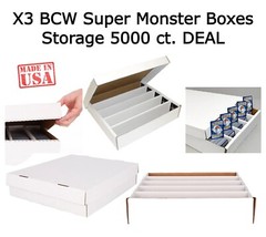 3 BCW Quality 5000 Count Super Monster Cardboard Trading Card Slab Storage Boxes