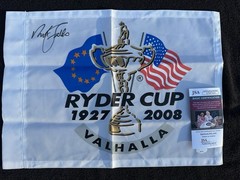 Nick Faldo 1927-2008 Ryder Cup Valhalla Golf National Signed Pin Flag JSA COA