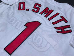 VINTAGE Ozzie Smith #1 Cardinals Throwback White Sewn Stitched Jersey.