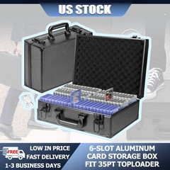 Portable Aluminum 3″x4″ For 35PT Toploader Box 6-Slot Lockable Card w/keys Case