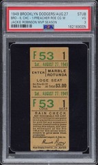 1949 Brooklyn Dodgers Ticket Stub PSA 3 VG Jackie Robinson MVP Season Aug. 27