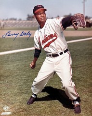 Larry Doby signed Cleveland MLB 8×10 Photo minor dings-COA/Show Ticket/HOF/7X AS