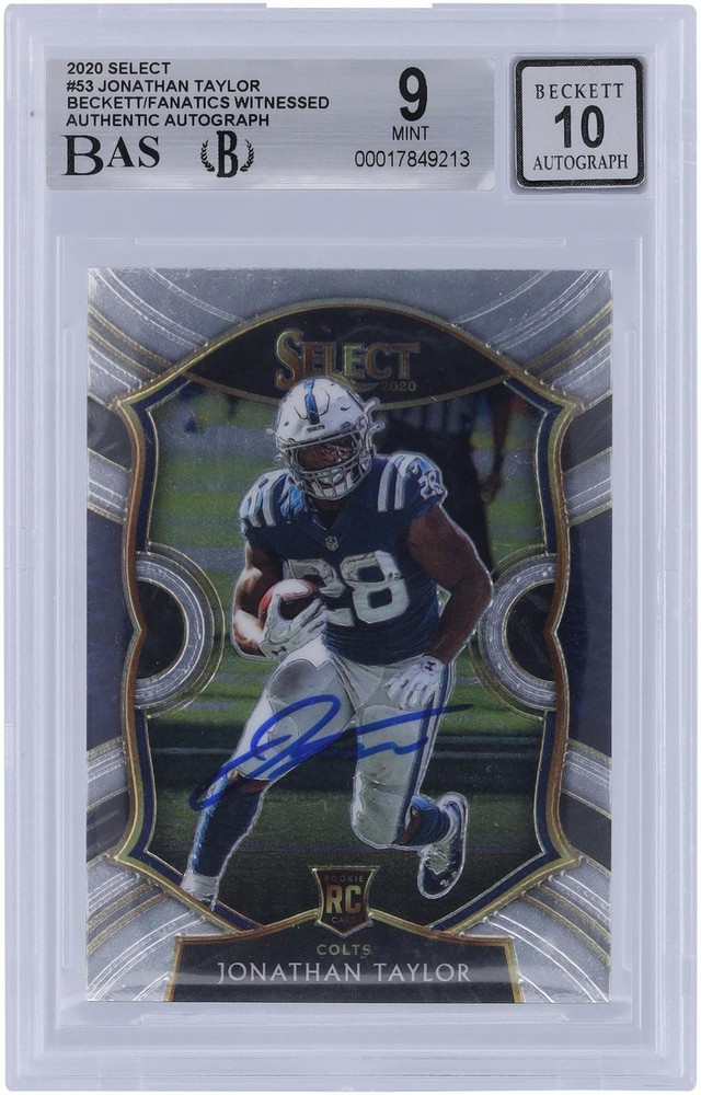 Jonathan Taylor Colts Autographed 2020 Panini Select #53 BAS 9/10 Rookie Card