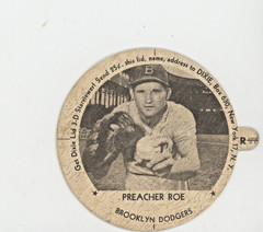 1954 Dixie Lids Baseball Hendlers Baltimore Brand Preacher Roe Brooklyn Dodgers