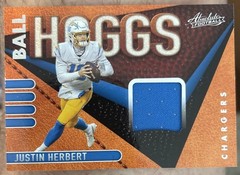 2021 Panini Absolute JUSTIN HERBERT BALL HOGGS BLUE Jersey Patch Chargers!