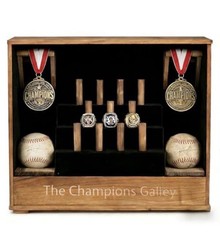 11-Post Baseball Ring Display Case, Step Design Wall Mount or Tabletop, Showcase