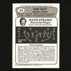 1976 Wonder Bread Football Card Number 24 Ray Guy Oakland Raiders #24