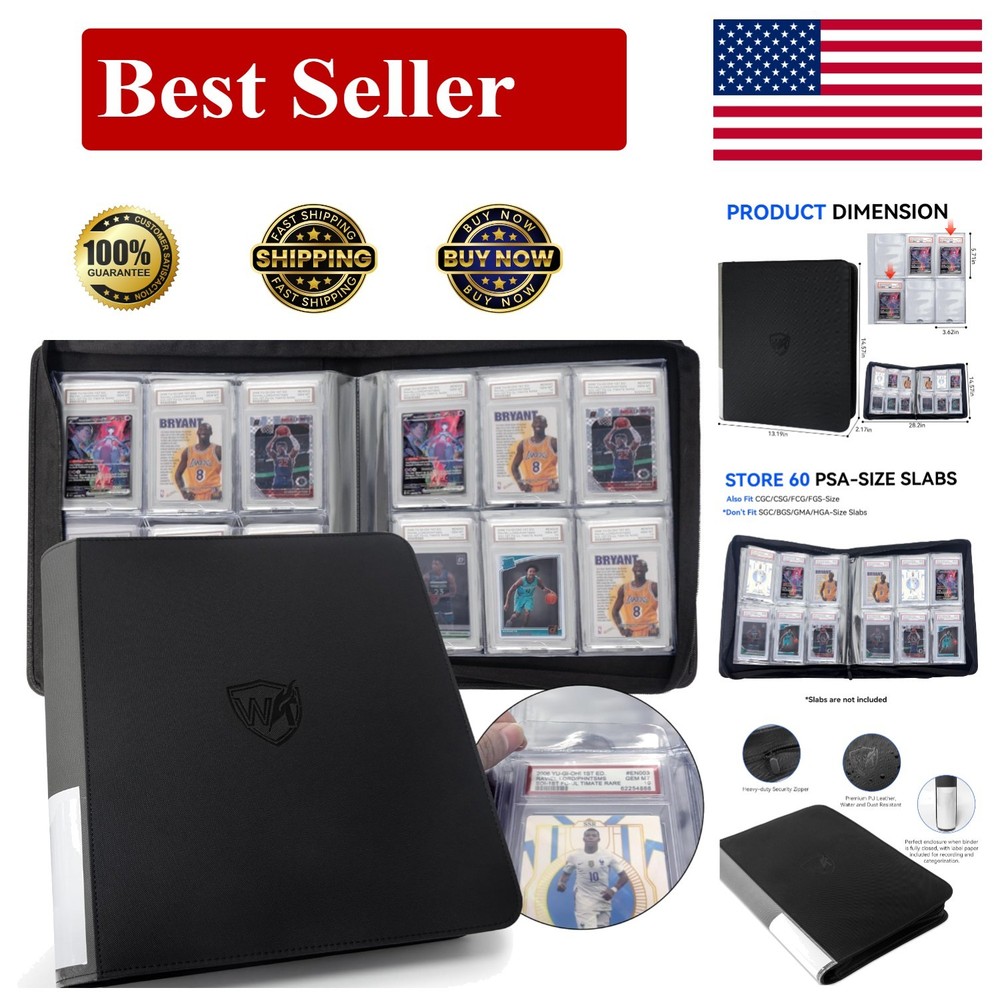 Acid-Free Card Binder for 60 PSA Slabs – Durable, Secure Zipper Design
