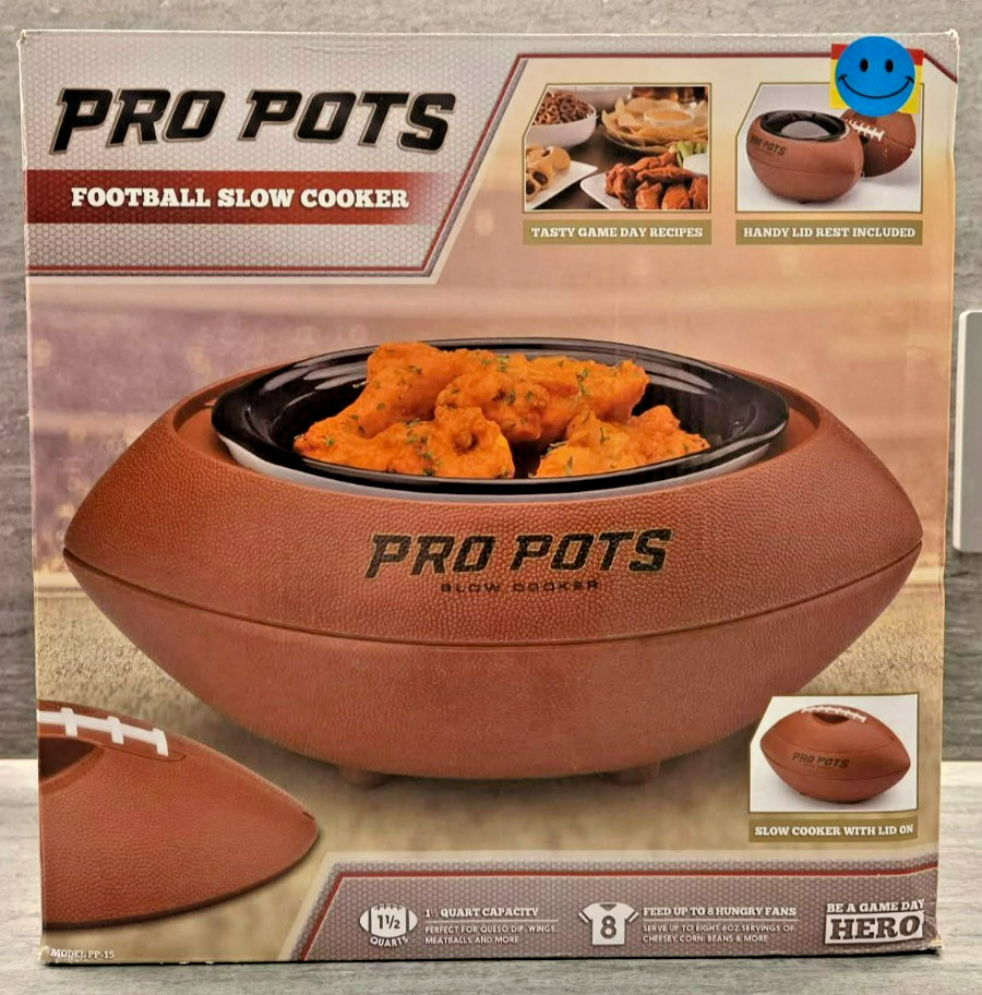 Pro Pots 1.5 1 1/2 Quart FOOTBALL Slow Cooker for Game Day – Feeds up to 8 Fans