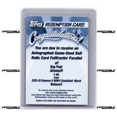 2026 Bowman U Now March Madness – #7-AR Koa Peat Patch Auto 1/1 REDEMPTION