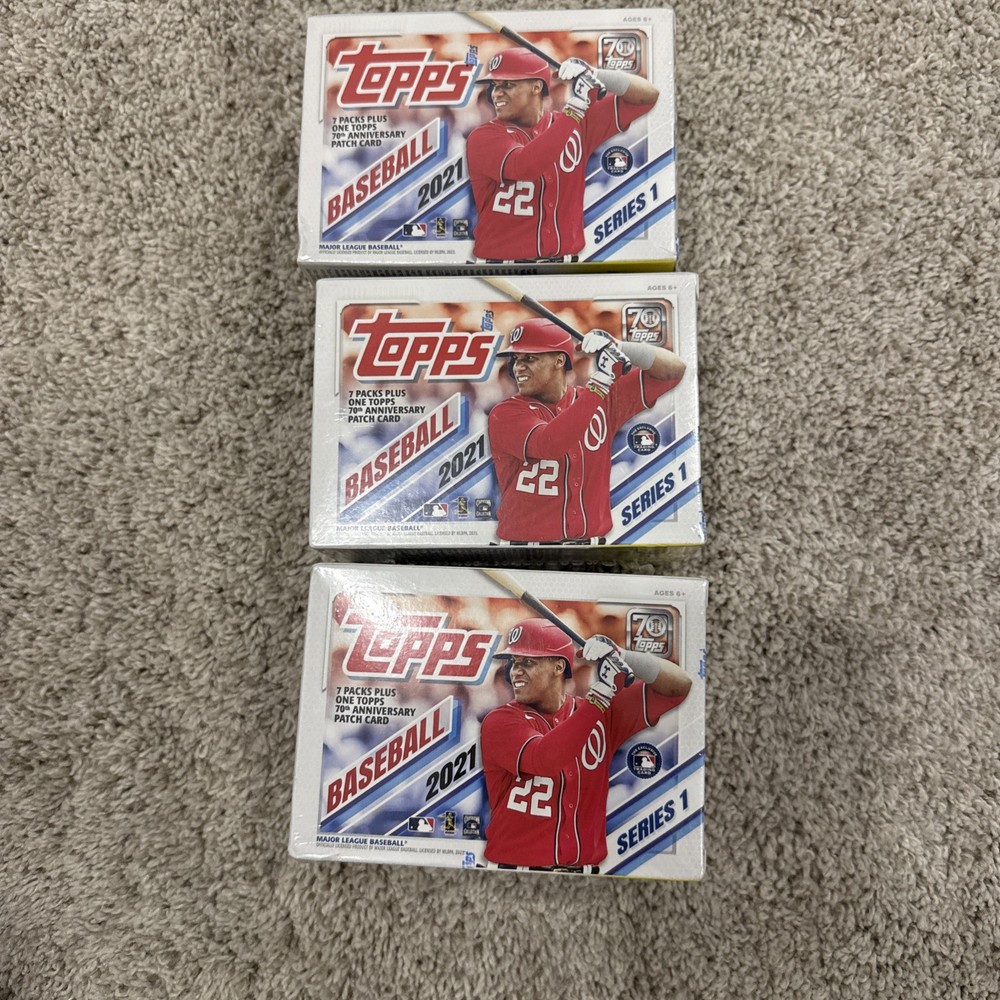 Factory Sealed 7 Pack Blaster Box 2021 Topps Series 1 Baseball with Patch X3