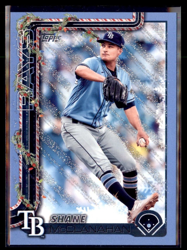 2025 Topps Holiday Light Blue and White Glitter Shane McClanahan Rays #H28