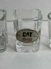 Lot (4) Nascar shot glasses – Harvick Benson R. Wallace Ward Burton/Caterpillar
